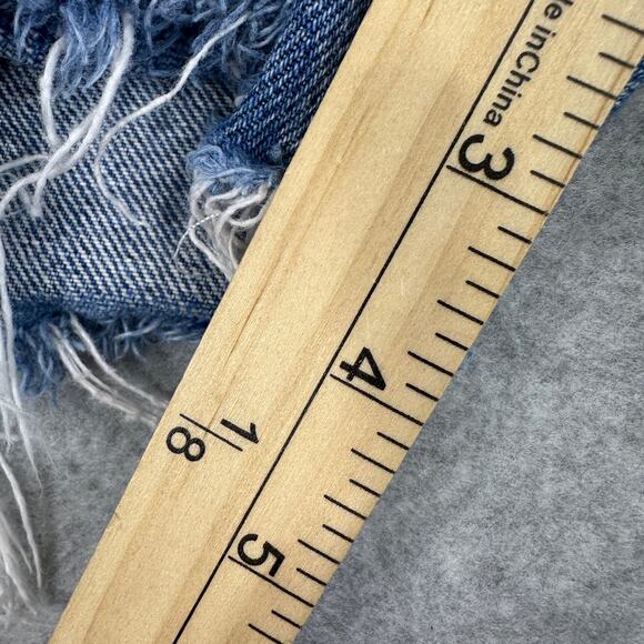 Levi's 501 Jean Shorts WMNS 32 Blue Distressed Denim Button Fly Cut-Off Hi-Rise - Picture 10 of 10